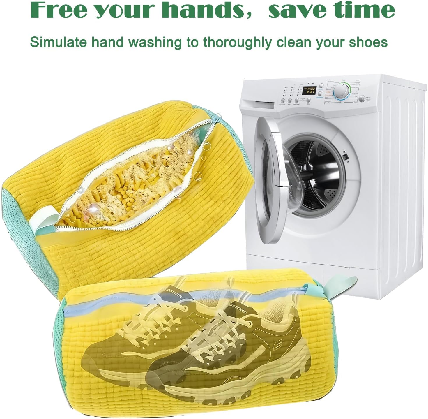 9 In 1 Shoes Washing Machine Bag Kit,Include Reusable 2PCS Washing Shoes Bag,5PCS Clear Waterproof Travel Shoes Bags（15.7*11.8'' )and 2PCS Drying Racks,Laundry Shoes Bag for Sneakers and Canvas Shoes