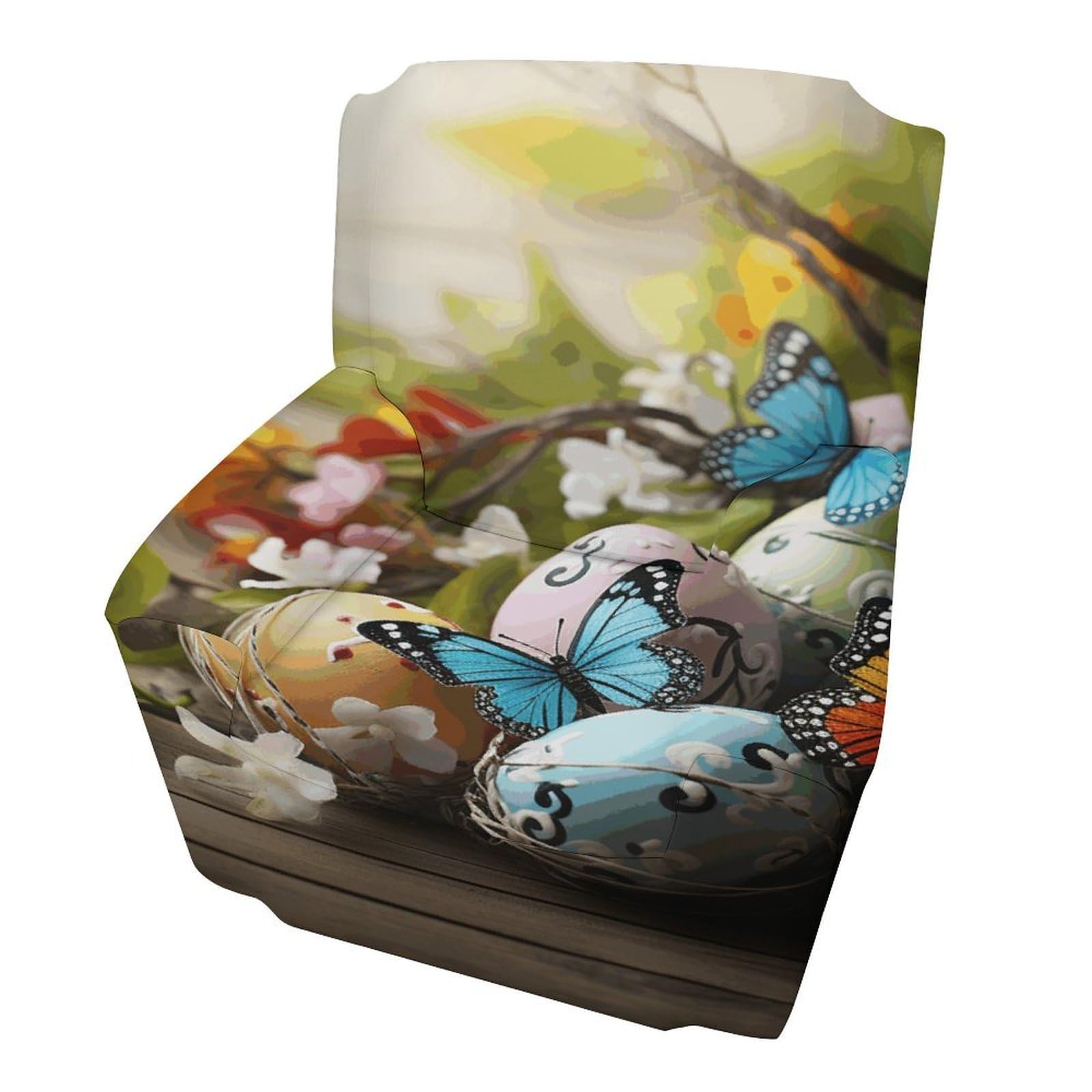 Fodpand Style Easter Eggs With Butterfly Sofa Cover Soft 1 Seater Sofa Slipcover For Pets Washable,Couch Cover With Elastic Straps Furniture Protector