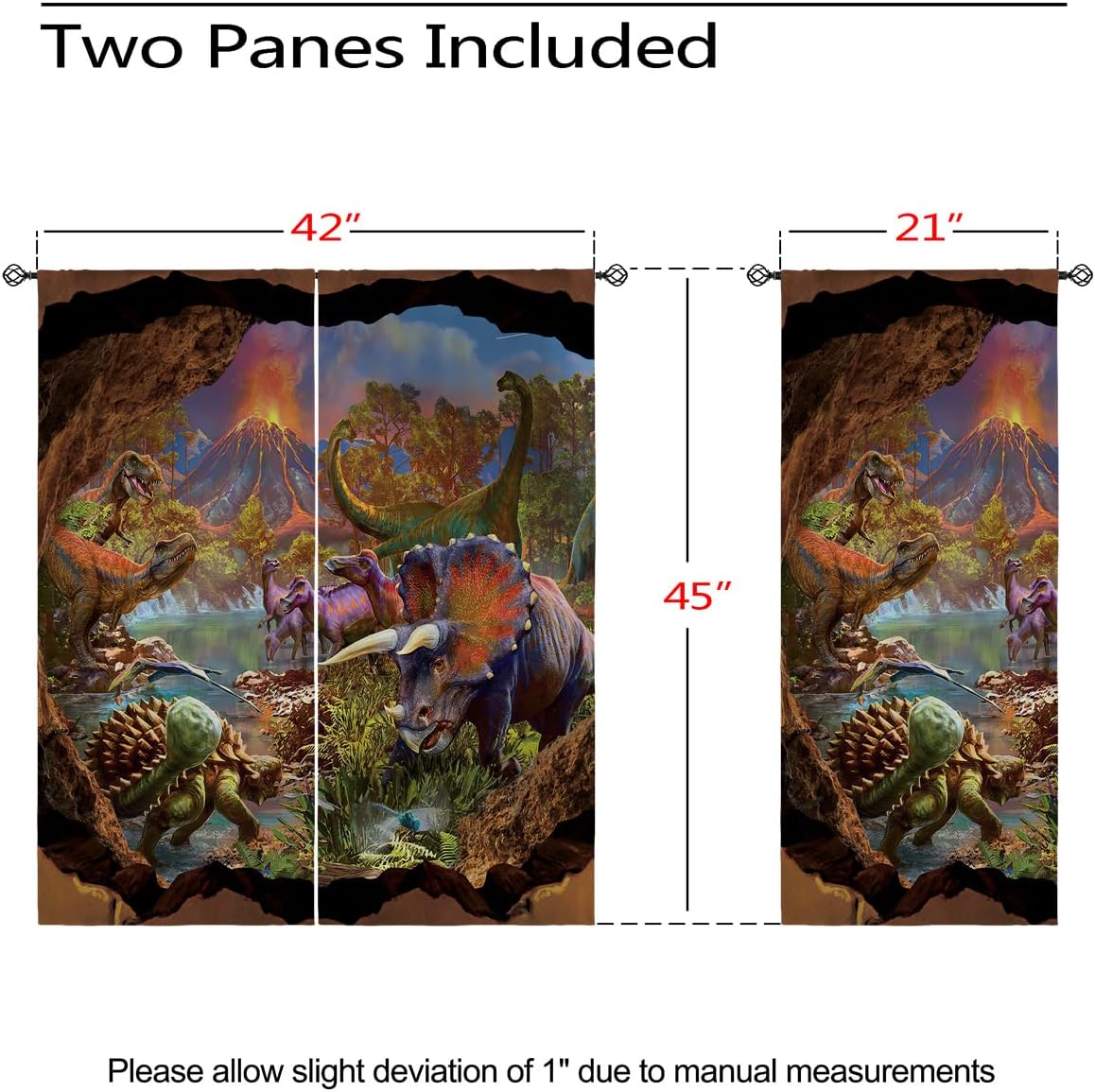 Dinosaur Blackout Curtains for Girls Boy Home Decor, Jurassic Animals Ancient Jungle World Grommet Thermal Insulated Drapes Darkening Window Curtain for Bedroom Living Room, 42 x 45 Inch