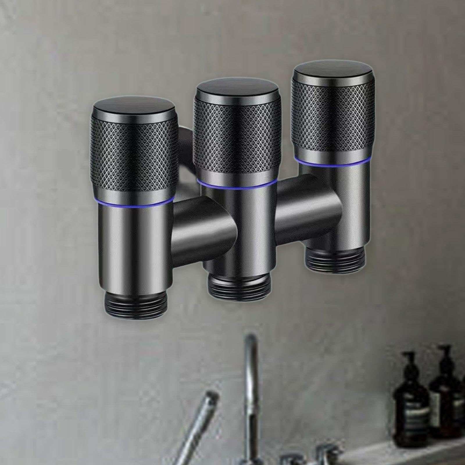 Valvola Ad Angolo Da 1/2 Pollice, Valvola Deviatrice, Valvola di Controllo per Rubinetto Da Cucina, 1 Ingresso, 3 Uscite per Doccetta WC, Lavello, Grigio scuro