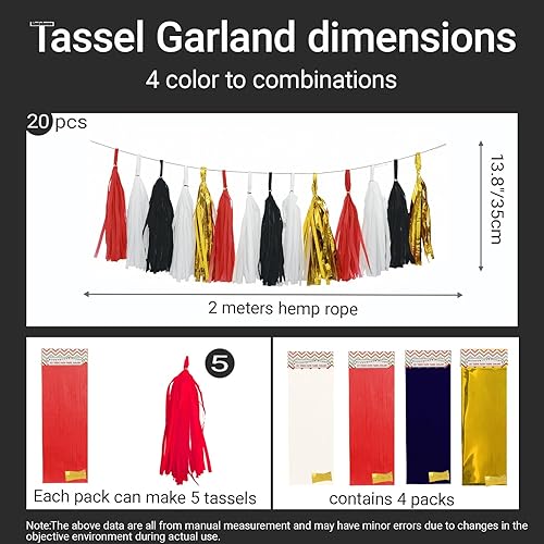 Miniatura 55 de Guirnalda de borlas brillantes de papel de seda, decoración de mesa, borlas para decoración de fiesta, suministros para bodas, cumpleaños, Negro