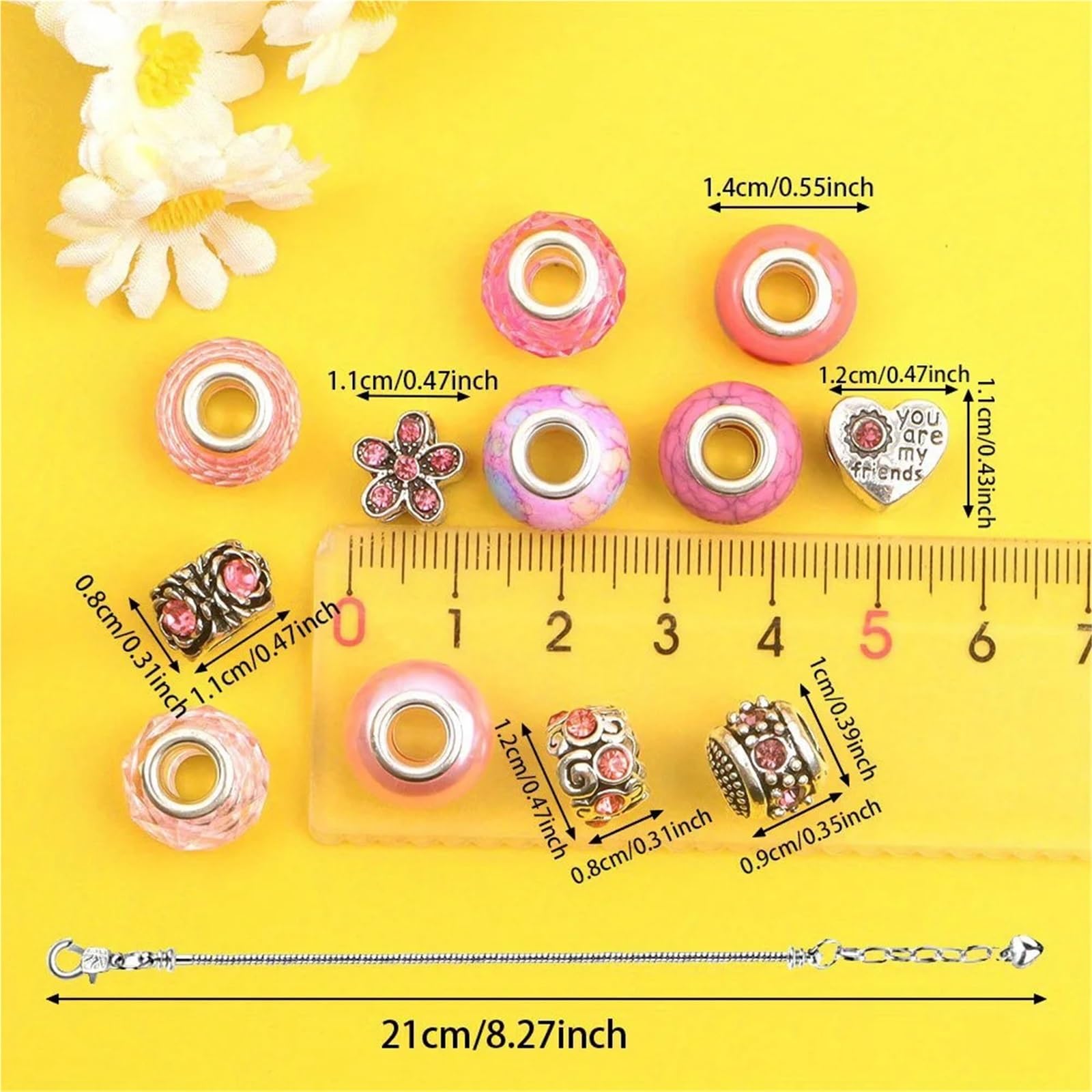 Kit Perline per Braccialetti 10/31/62 pezzi Set di perline con foro grande for la creazione gioielli fai da te, catene for piedi, braccialetti, orecchini, portachiavi, accessori for(62pcs)