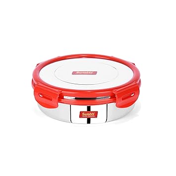 Airtight & Leak Proof Steelexo Stainless Steel Containers/Lunch Box with Stainless Steel Lid - Size 600ML - Red