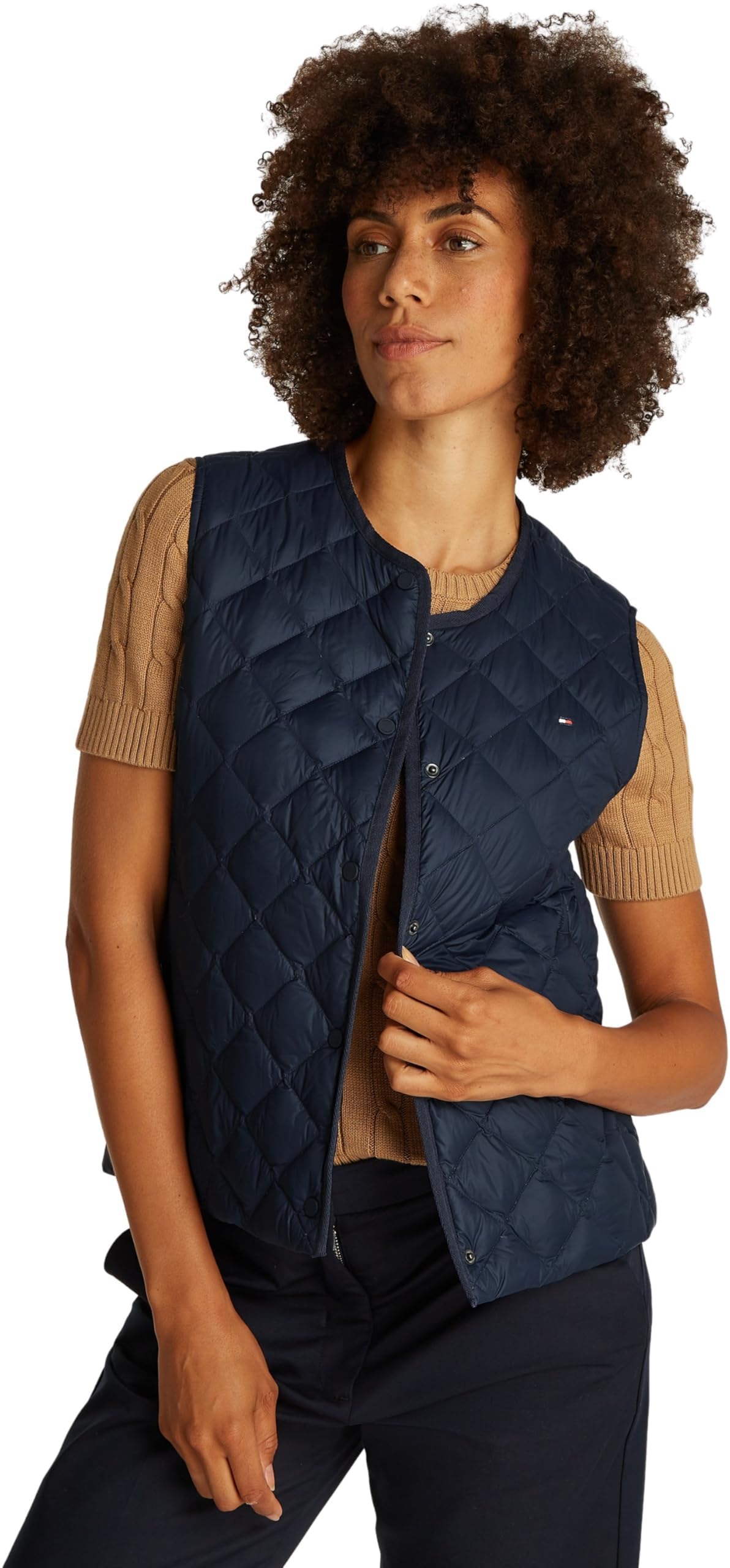Tommy Hilfiger Damska kurtka bez rękawów pikowana kołnierzyk cienka kamizelka, Niebieski (Dark Night Navy), 3XL