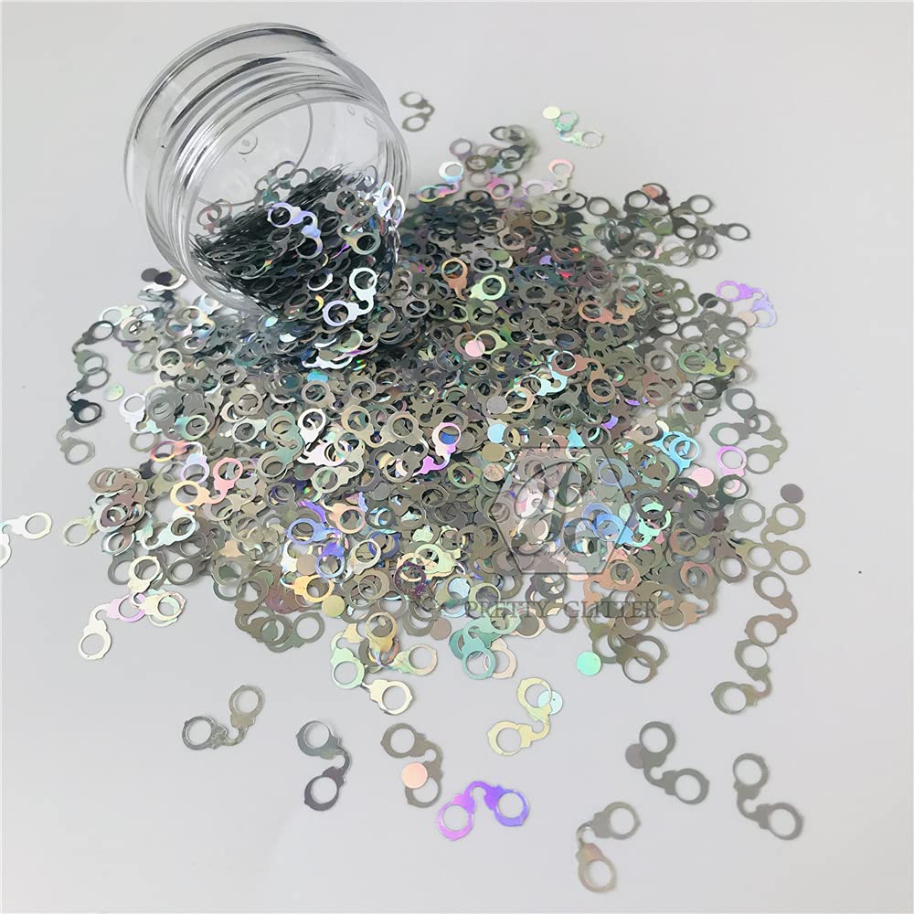 Holografischer Glitzer 'Handschellen-Form' – 10 G Silber-Glitzer Für Festival, Make-up & Nail Art