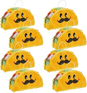 8 Pack Cinco De Mayo Mini Pinata Mexico Taco for Fiestas Party Black Cat Pinata Celebrate Party Decoration Adult Accessories Fun Cinco De Mayo Party Favors, 6 x 2 x 3.5 Inches Mini Taco