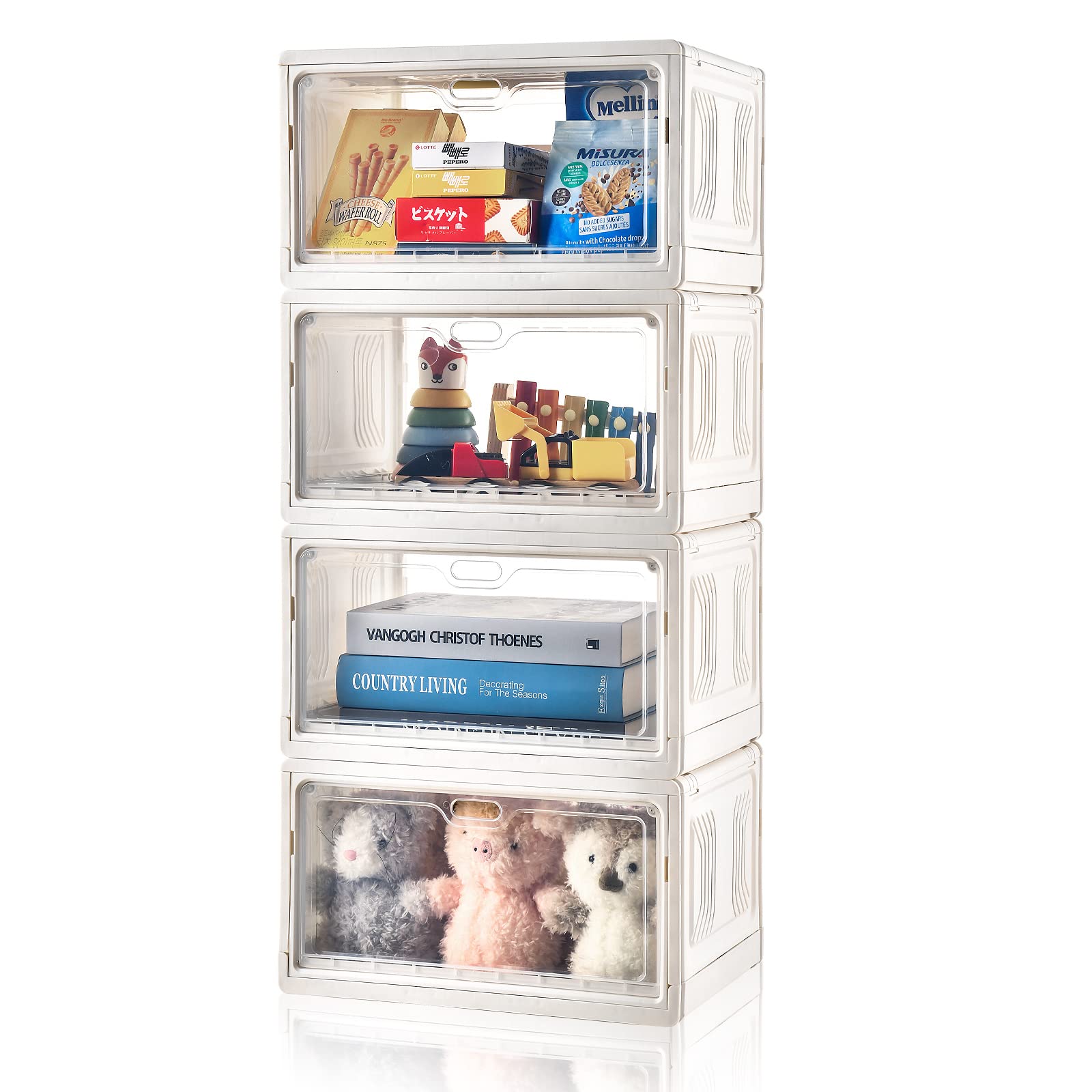 Clemate Storage Box, Collapsible Storage Bins, Closet Organizer, Folding Storage Box with Magnetic Door, Stackable Storage Bins, Containers for Organizing,4Pack