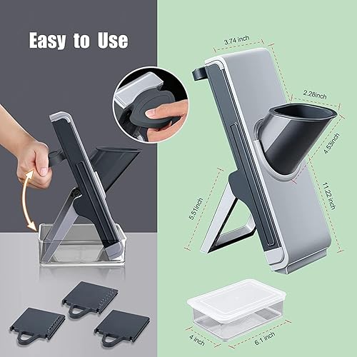 Miniatura 5 de Cortadora de mandolina y juliana, para patatas, verduras, carne, cebollas rebanadas seguras, mandolinas cortadoras con contenedor, ajustador de