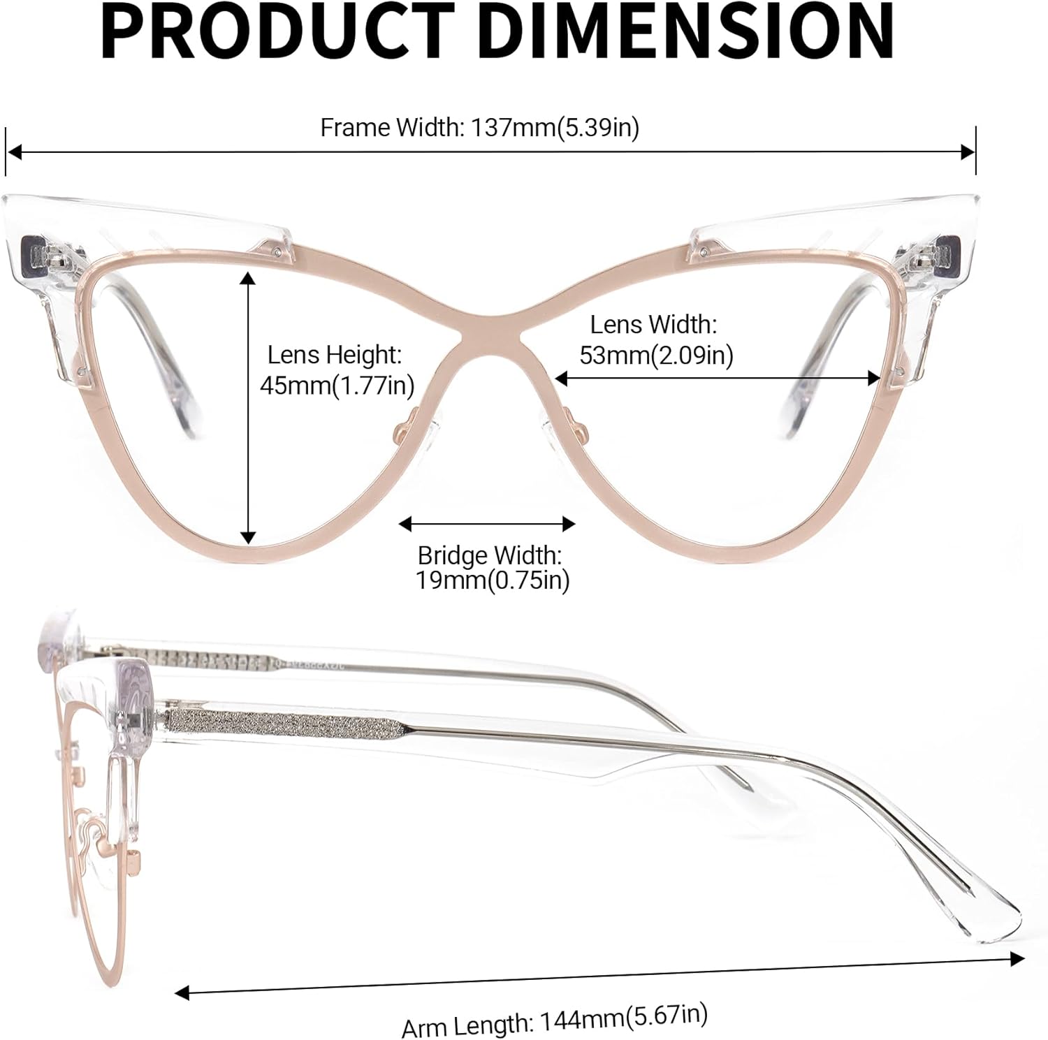 Zeelool Oversized Cat Eye Glasses Frame with Non-prescription Clear Lens Fashion Eyewear Glasses for Women