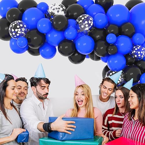 Miniatura 7 de Kit de guirnalda de arco de globos azul rey y negro 122 globos de látex de confeti azul negro plateado para fanáticos de los videojuegos de