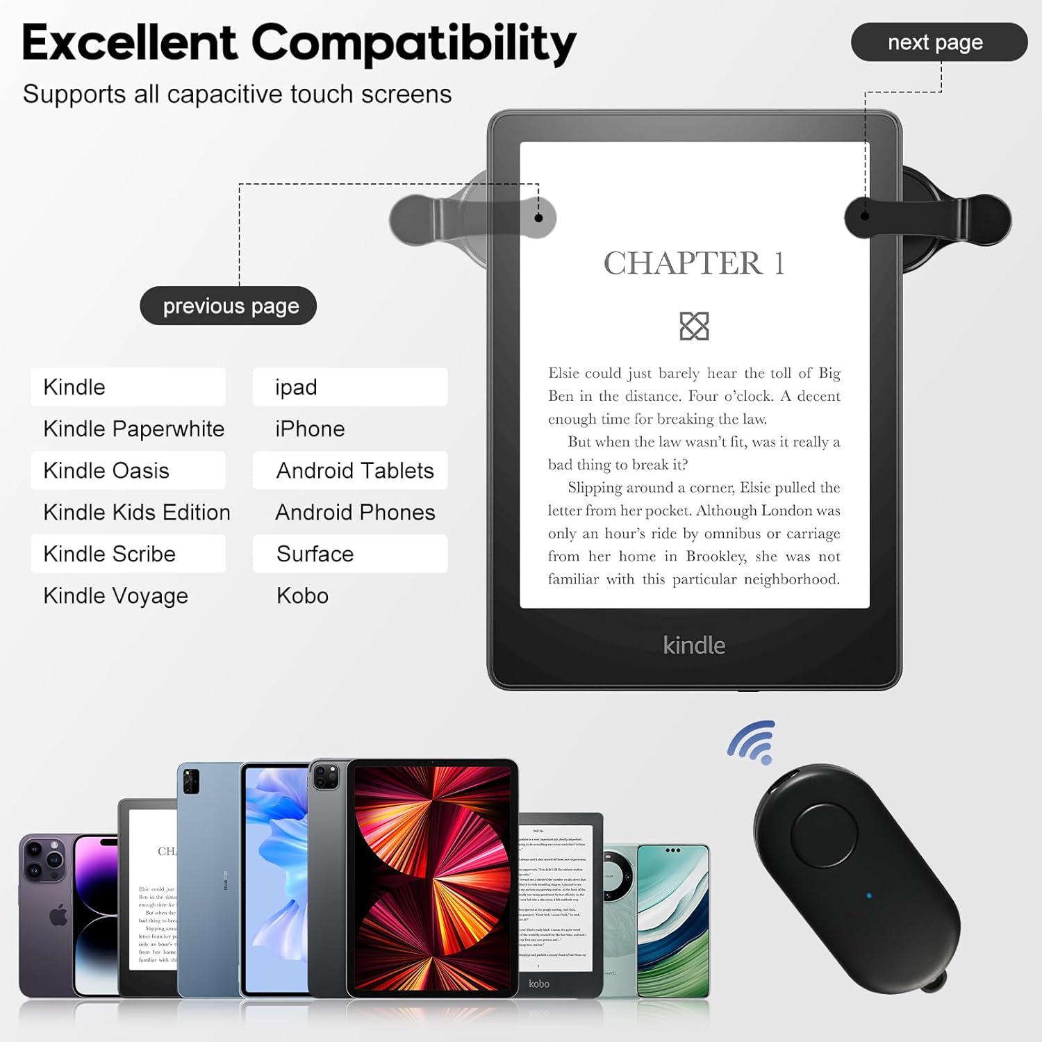 Virador de página de controle remoto para Kindle Paperwhite Scribe Oasis & iPad Ebook Reading, Kindle Page Turner Clicker Acessórios para iPad, Tablets Android, Câmera, Gravação de Vídeo, Kindle Page 5 71j +YVK9fL. AC SL1500