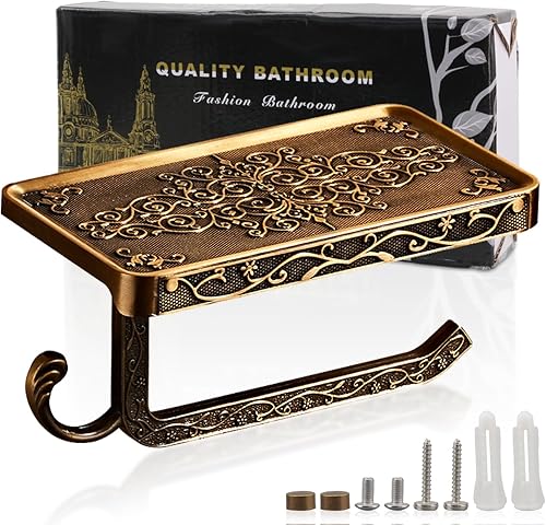 Soporte de pared para papel higiénico, soporte de papel higiénico retro con estante para teléfono, soporte de rollo de papel de aluminio con gancho