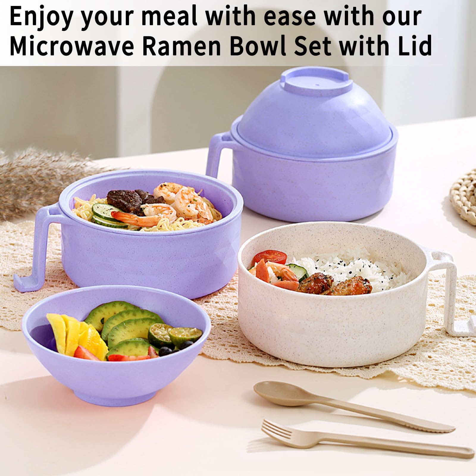 EOAMGO Ramen Bowl Set including Lid, Chopsticks and Fork, 1200ml Large Portable Soup Container, Microwave Safe - Image 4