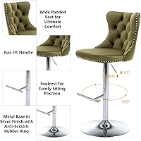 Vista 115 de Aoowow Juego de 2 taburetes de bar giratorios, taburetes de bar ajustables con respaldo de terciopelo copetudo, sillas de bar modernas tapizadas