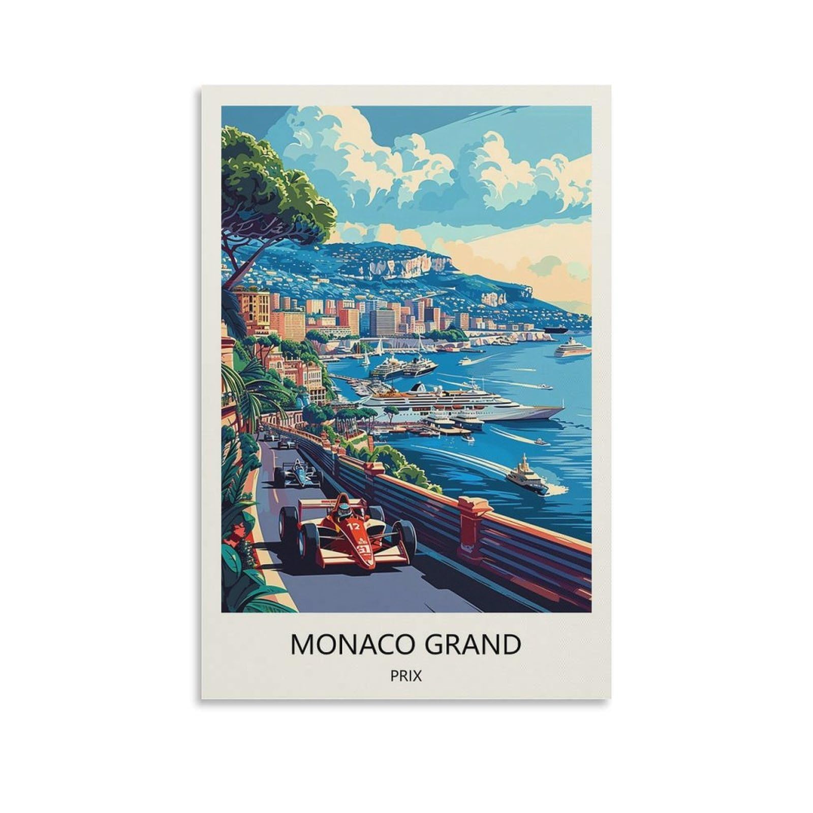 Yjneng Unframed Canvas Art Picture Monaco Grand Prix Wall Decor Art Painting Posters Modern Family Decorative Poster 20X30inch(50X75cm)