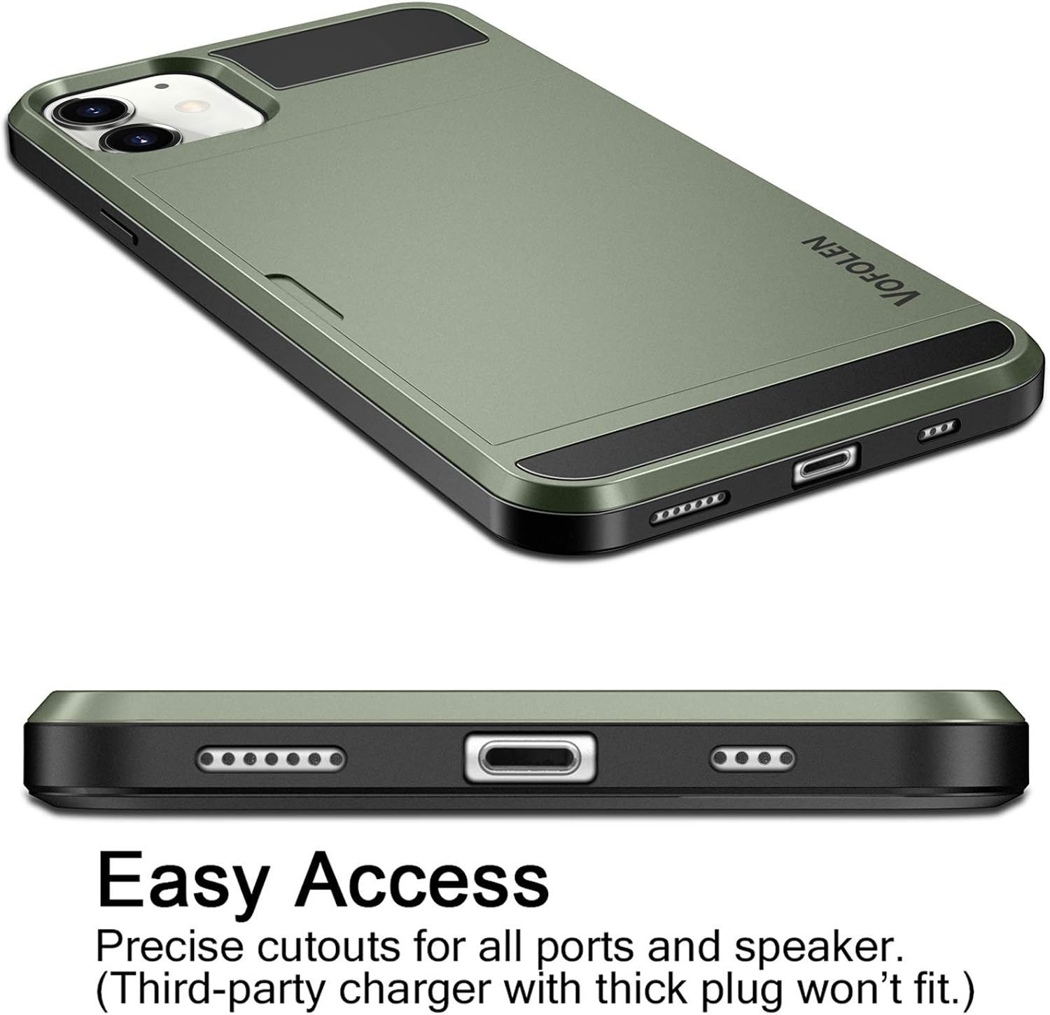 Vofolen Compatible with iPhone 12 Case 5G Wallet Cover Credit Card Holder Slot Sliding Back Pocket Anti-Scratch Dual Layer Protective Compatible with iPhone 12 Army Green