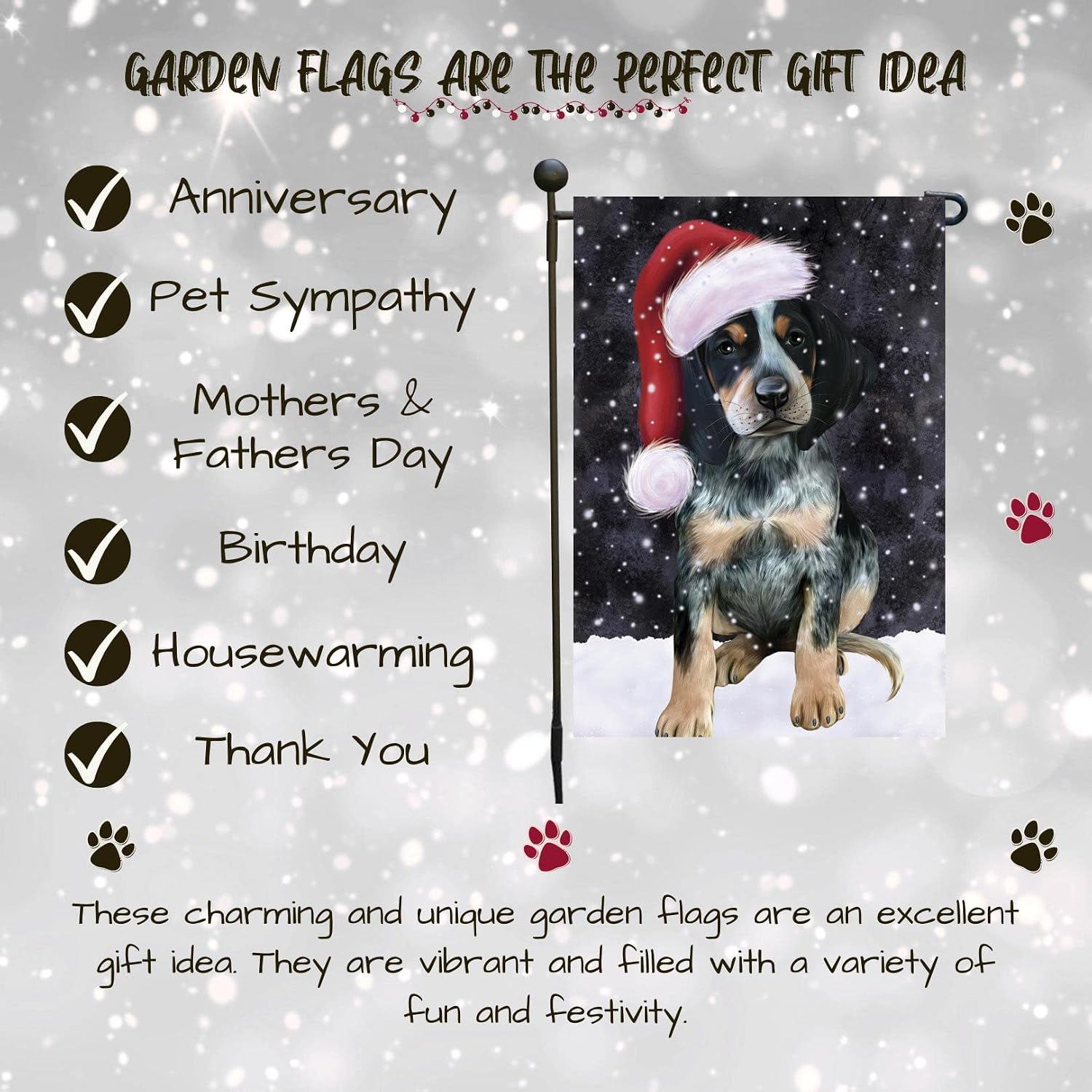 Doggie of the Day Bluetick Coonhound Dog Garden Flags - Christmas Let it Snow - Double Sided - Yard Porch Lawn Spring Decorative Gift - Home Decor 12 1/2"w x 18"h - GFLAG53855