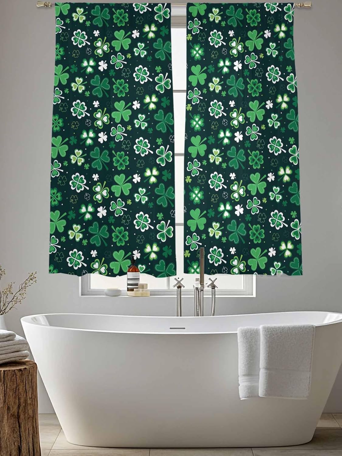 St. Patrick's Day Sheer Curtains 63 Inches Long 2 Panels, Spring Green Plant Shamrock Fantasy Rod Pocket Window Sheer Curtain Voile Drapes for St. Patrick's Day Party, 52''x63''