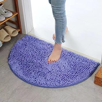 Half Round Shaped Chenille Bathroom Rug Bath Mat Soft Non-Slip Shaggy Rugs Machine Washable Quick Dry Carpet for Tub, Bathtub, Shower, Bath Room, Bedroom, Floor Rug Blue Purple,13"x20"
