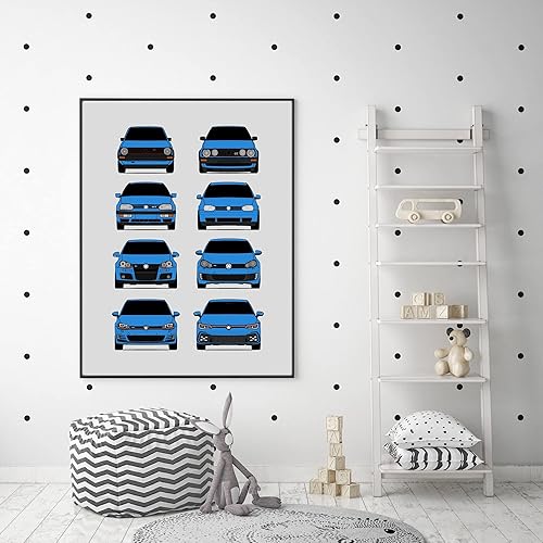 Vista 24 de Handmade Poster compatible with Volkswagen Golf GTI Generations and Print of VW GTI (Car Models: MK1 to MK8) - White, 8x10" Satin Print (Unframed)