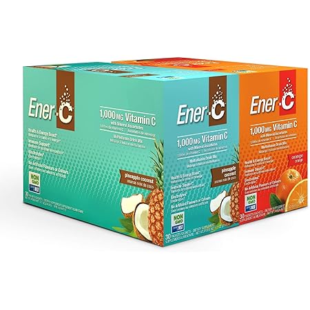 Ener-C Orange and Pineapple Coconut Multivitamin Drink Mix, 1000mg Vitamin C, Non-GMO, Vegan, Real Fruit Juice Powders, Natural Immunity Support, Electrolytes, Gluten Free, 30 Count (Pack of 2)