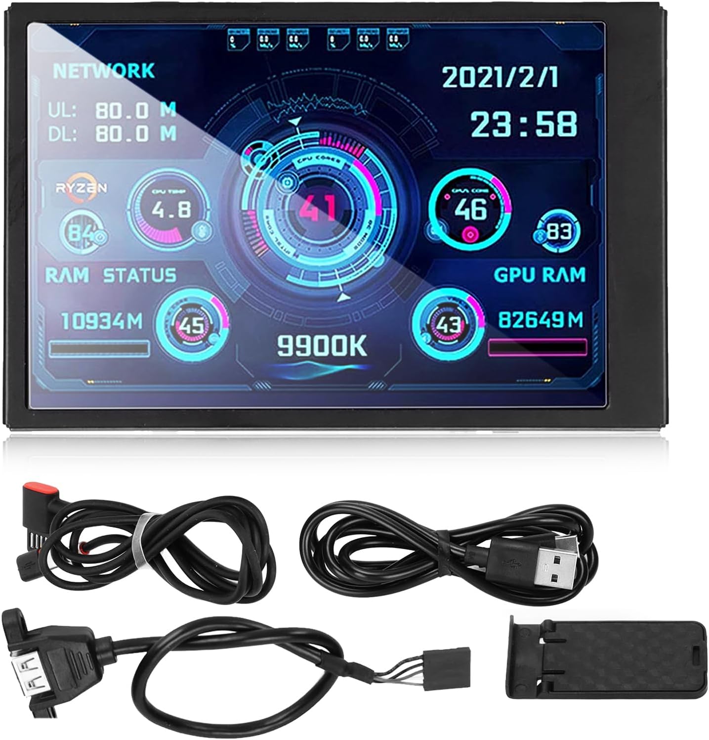 Portable Monitor, 3.5in USB Mini Screen, CPU Hardware Temperature Monitor Type C Sub Screen, PC Temperature Display Screen for Computer Case, Displays Computer Network