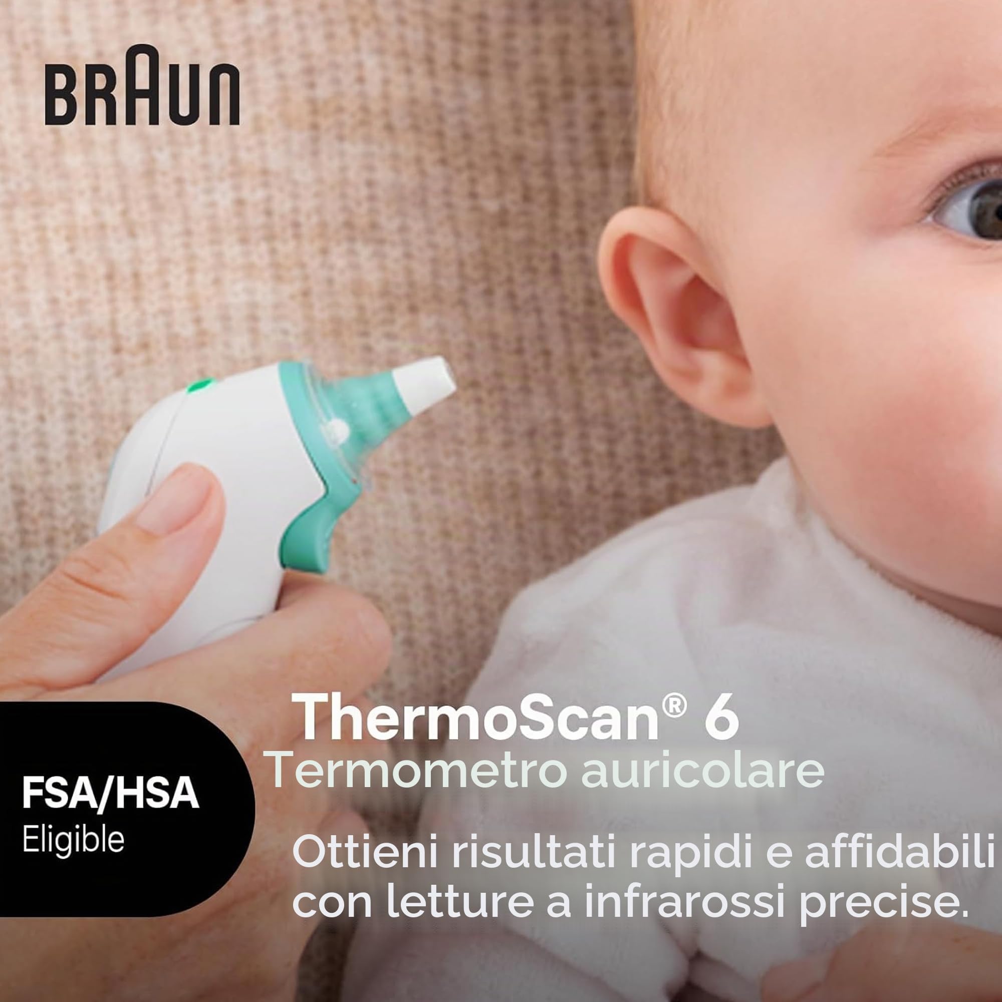 Braun ThermoScan 6, IRT6515 - Termometro digitale per le orecchie per adulti, neonati, bambini e bambini, veloce, delicato e accurato con risultati codificati a colori, bianco