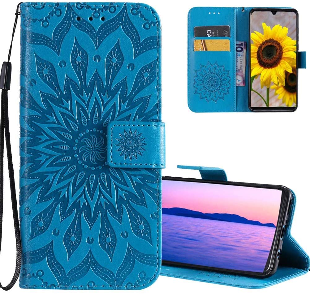 QIWEIQING Case for iPhone 13 Mini 5.4", Premium PU Leather Cover TPU Bumper Card Holder Kickstand Hidden Magnetic Adsorption Flip Wallet Case Cover for iPhone 13 Mini 5.4".Blue KTY