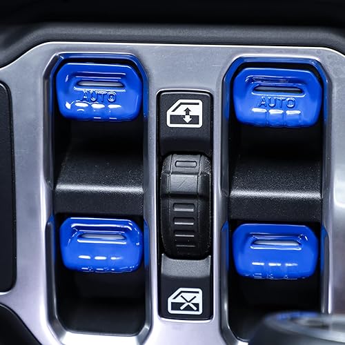 Miniatura 5 de 4 piezas de cubierta de botón de interruptor de ventana, accesorios interiores para Jeep Wrangler JL JLU Gladiator JT 2018-2023 (azul oscuro)