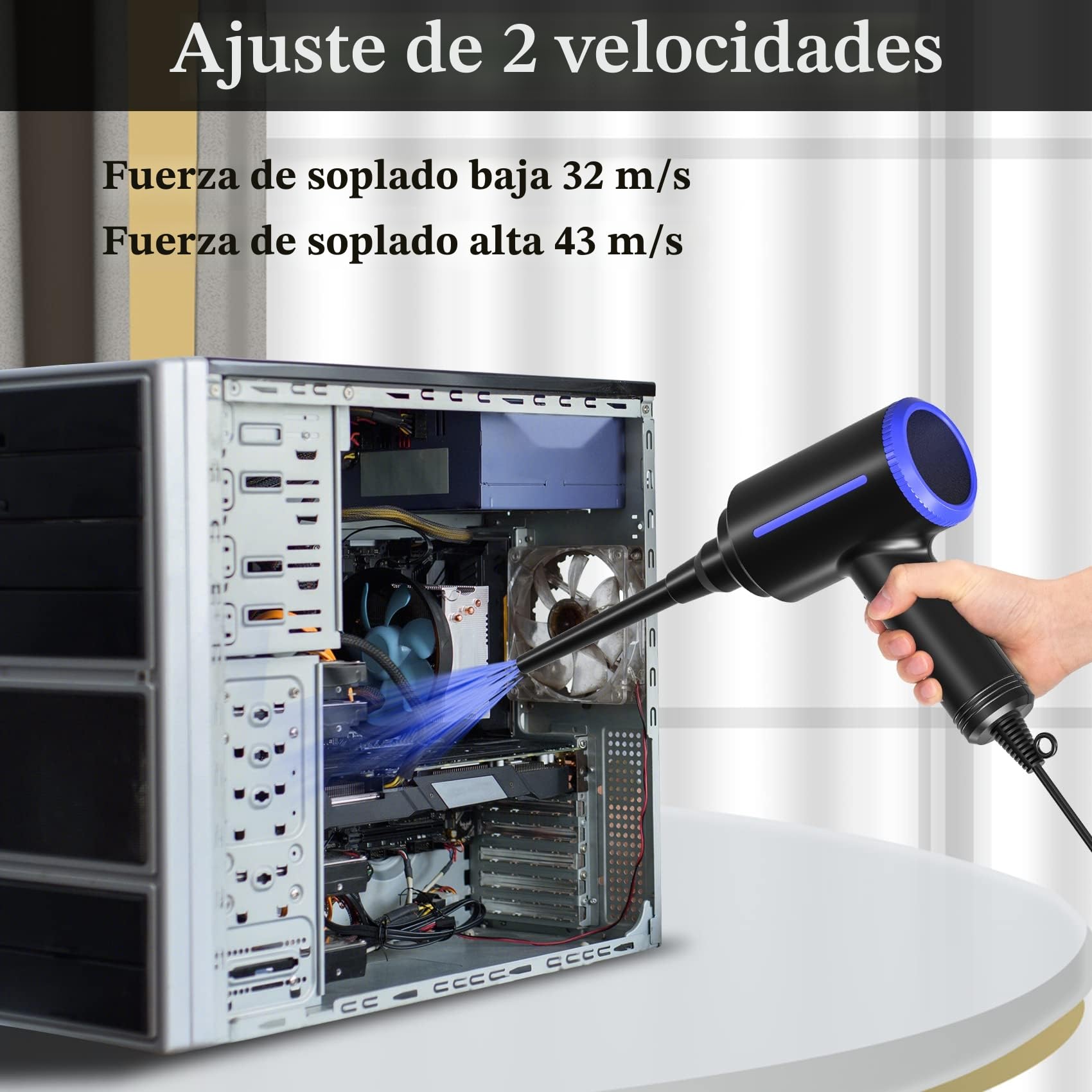 ATEngeus Soplador de Polvo Eléctrico, Soplador de Aire pc para limpieza de teclado de computadora, 2 velocidades Soplador Aire, Reutilizable reemplaza latas de Aire Comprimido