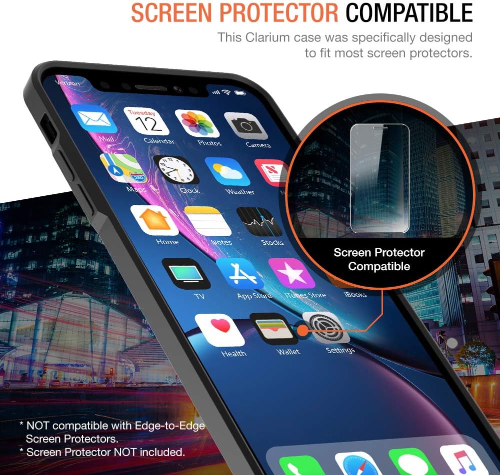 Trianium iPhone XR Case, Clarium Case Compatible Apple iPhone XR (2018)[6.1" ONLY] TPU Cushion Protection and Hybrid Rigid Clear Back Cover [ Work w/Most Screen Protector] - Black/Clear