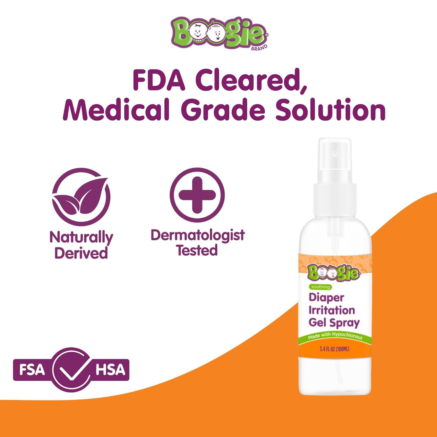 Boogie Hypochlorous Acid Diaper Irritation Gel Spray, Baby Essentials for Diaper Rash, Soothing Cleansing Spray, 3.4oz (Pack of 3)