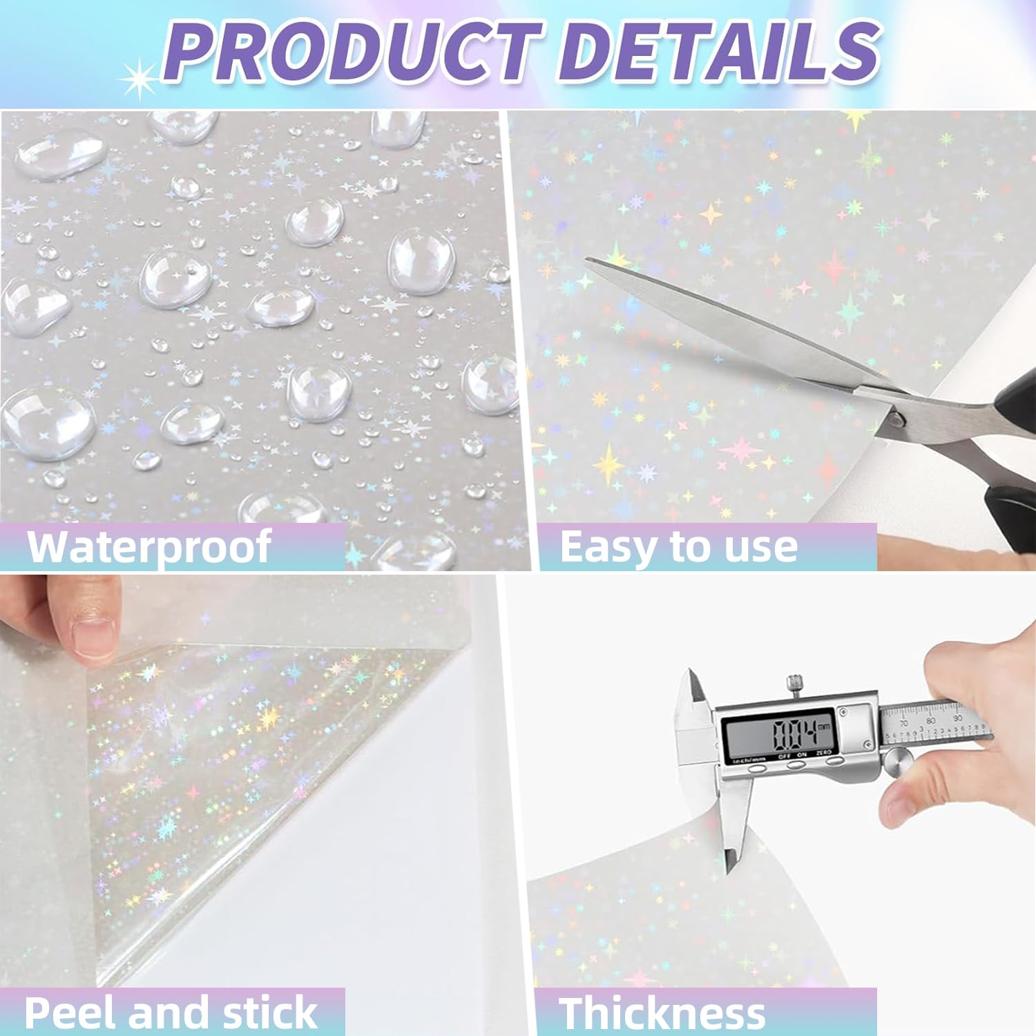 Papel Adhesivo Holográfico A4 50mic, Película Transparente Impermeable de Laminado en Frío para Fotos, Tarjetas de Visita, Documentos, 20 Piezas (Vidrio Roto)