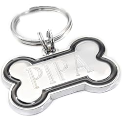 Chapa Con Huella Dactilar ¡Para que no me pierdas! Placa mascota de metal con forma de hueso y borde negro. Graba mi nombre y tu(s) teléfono(s), pasea conmigo con seguridad!