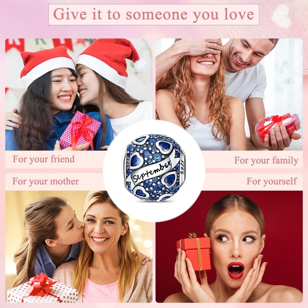 HappyStar 925 Sterling Silver Month Birthstone Charm for Bracelets Necklace,with 5A Cubic Zirconia Dangle Pendant Bead,Happy Birthday Valentine's Day - Image 5