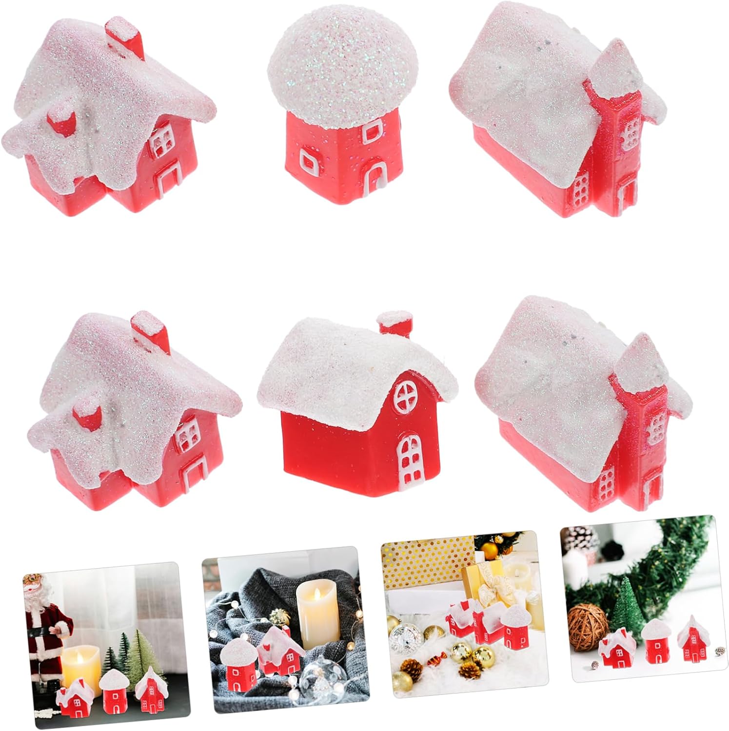 6pcs Resin Xmas Miniature Snow House Ornament for Christmas Decor