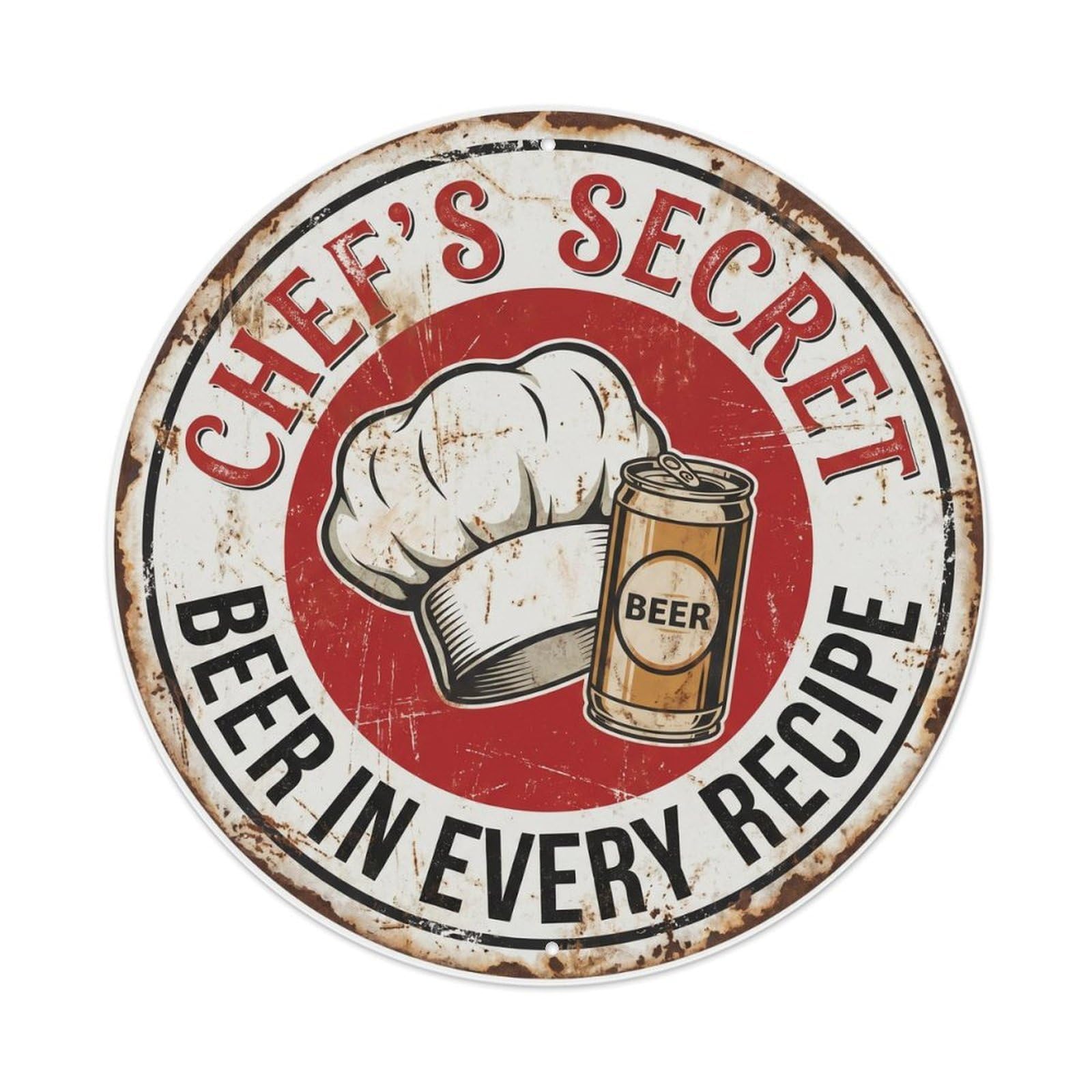 Chef Gourmet Kitchen Beer Metal Tin Sign Plaque Wall Decor for Cafe, Club Bar, Office, Home Garden Round Metal Poster 8x8Inch