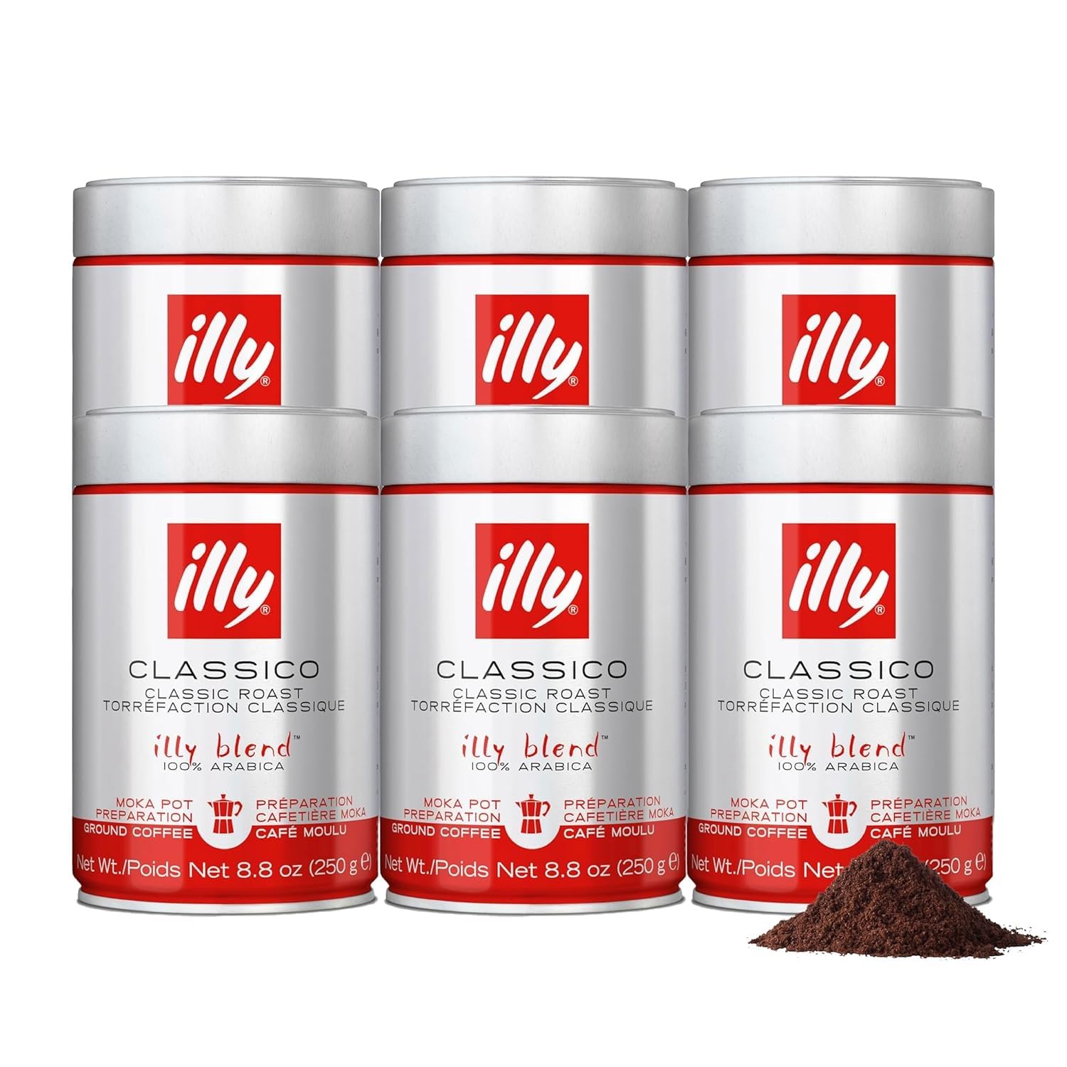 Ground Moka Coffee by illy – 8.8 Ounce (Pack of 6), Pack of 6, Model 8866