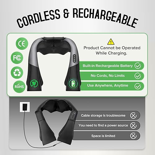 Miniatura 8 de Masajeador Shiatsu inalámbrico de cuello y hombros, masajeador de espalda con calor, masaje de tejido más profundo 4D para hombros, cuello y