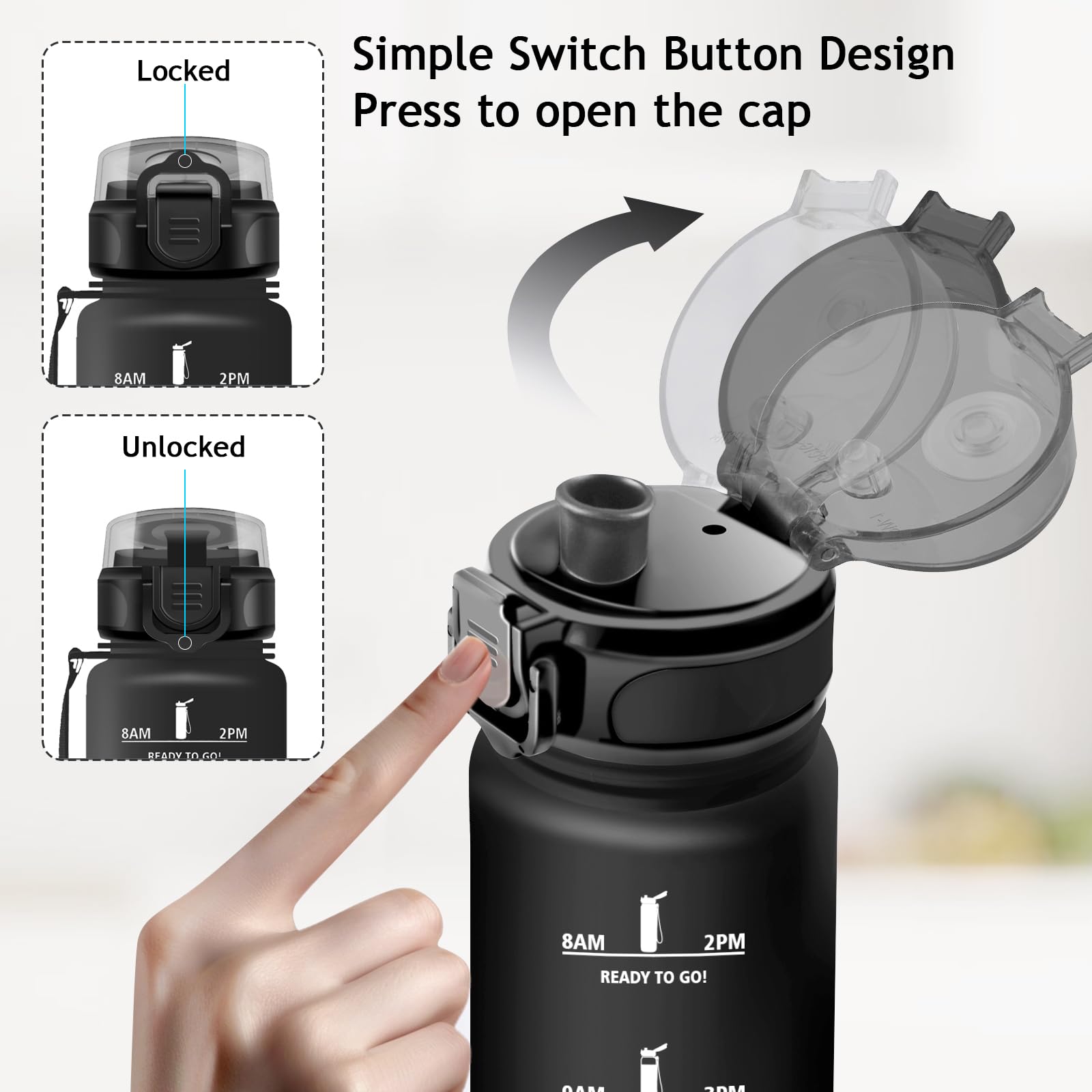 Vikaster Borraccia motivazionale, Borraccia 1000ml, Borraccia sport, Senza BPA & Prova di Perdite, Borracce per Bambini, Adulto, Bici, Scuola, Ufficio, Yoga, Palestra, Campeggio