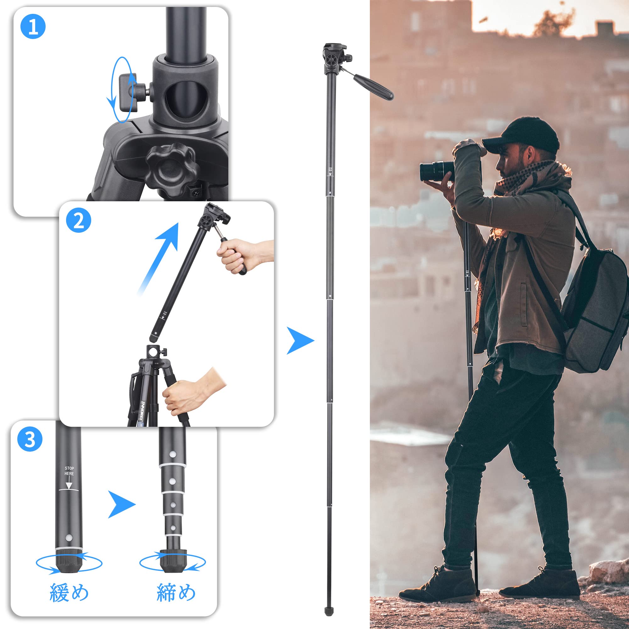 INNOREL 一脚・K&F（自由雲台） Amazon | INNOREL 自由雲台 小型 ボール雲台 微動雲台 ハンドル