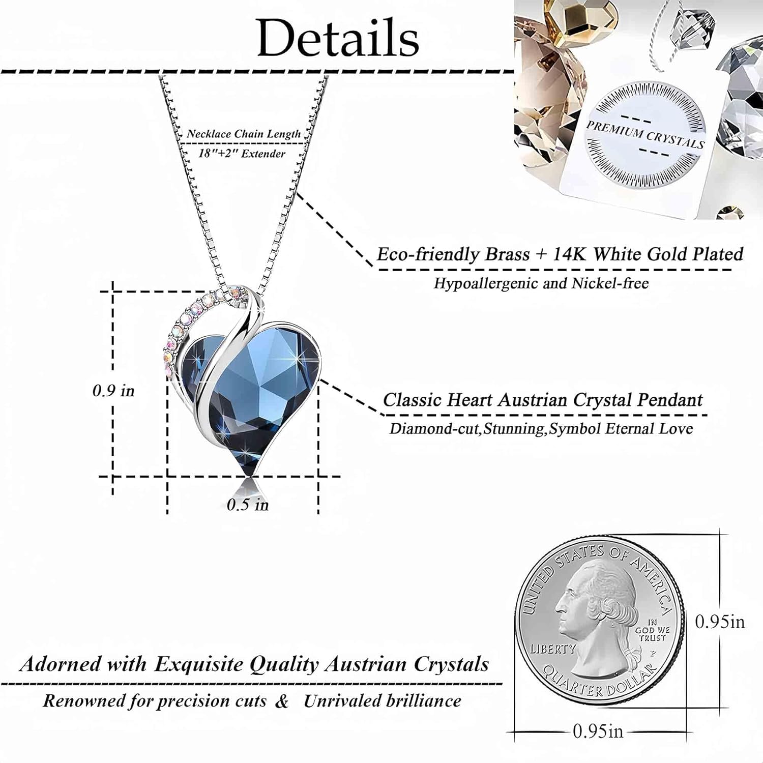 Austrian Crystal Heart Pendant Necklaces for Women Fashion 14K Gold Plated Dainty Necklace Hypoallergenic Jewelry - Image 4