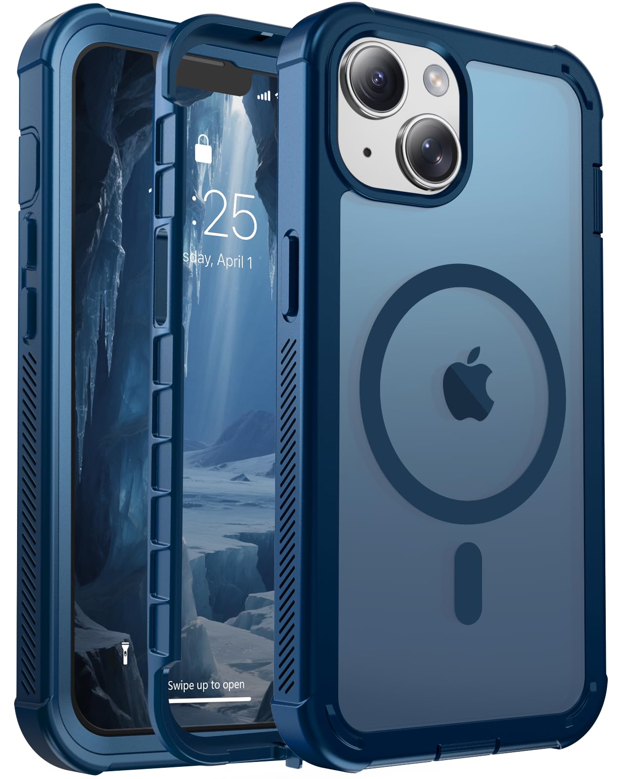 Magnetic for iPhone 14 Case, [Compatible with MagSafe][Military Grade Drop Protection][Heavy Duty Protection][Non-Slip][Shockproof] 2-Layer Durable Bumper Phone Case 6.1''-Deep Blue