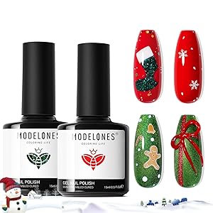 modelones Christmas Gel Nail Polish Set 2 Pcs 15 ML Red Green Classic Winter Colors Soak off U V Led Lamp Needed Manicure Salon DIY Home Gifts for Women Girls