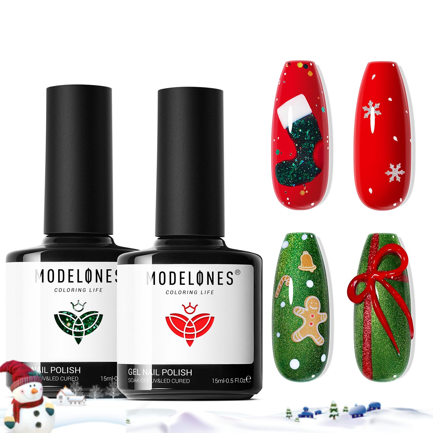 modelones Christmas Gel Nail Polish Set 2 Pcs 15 ML Red Green Classic Winter Colors Soak off U V Led Lamp Needed Manicure Salon DIY Home Gifts for