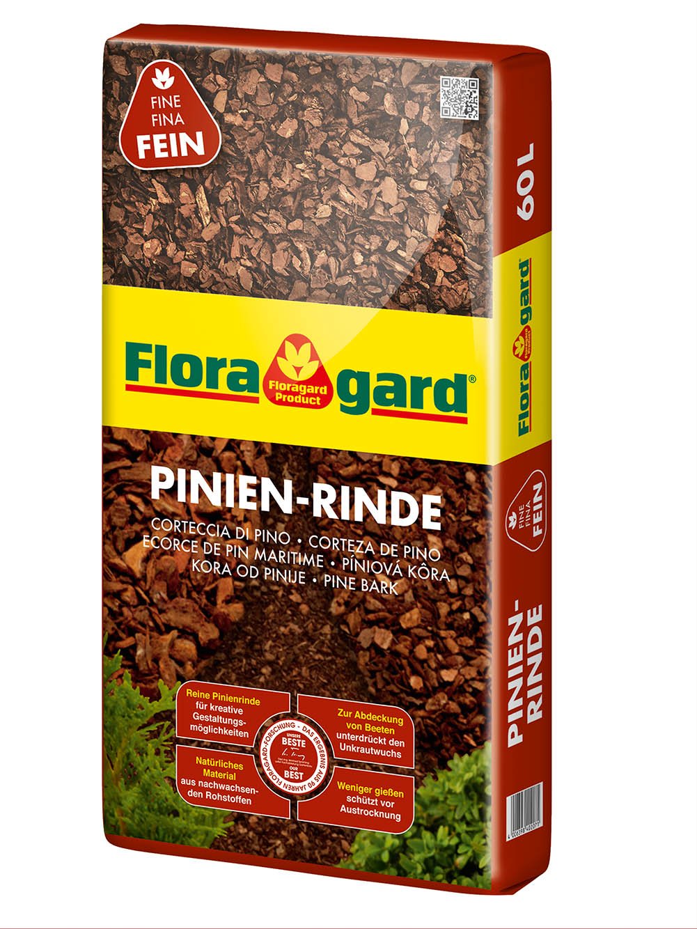 Floragard Pinienrinde 60 L (7-15 mm) – dekorativer Premium-Mulch & natürliche Bodenabdeckung für Beete, Pflanzflächen, Stauden- & Gehölzbeete sowie Wege – unterdrückt Unkraut, hält den Boden feucht