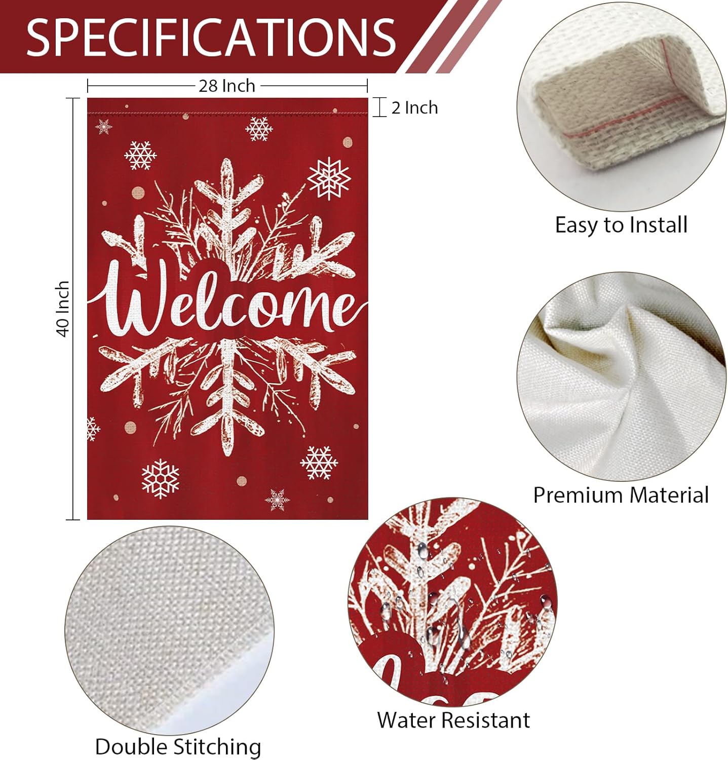 Heyfibro Christmas Welcome Garden Flag 28x40 Inch Double Sided Burlap, Winter Snowflake Yard Banner for Holiday Xmas Yard Outdoor Decoration(ONLY FLAG) - Image 4