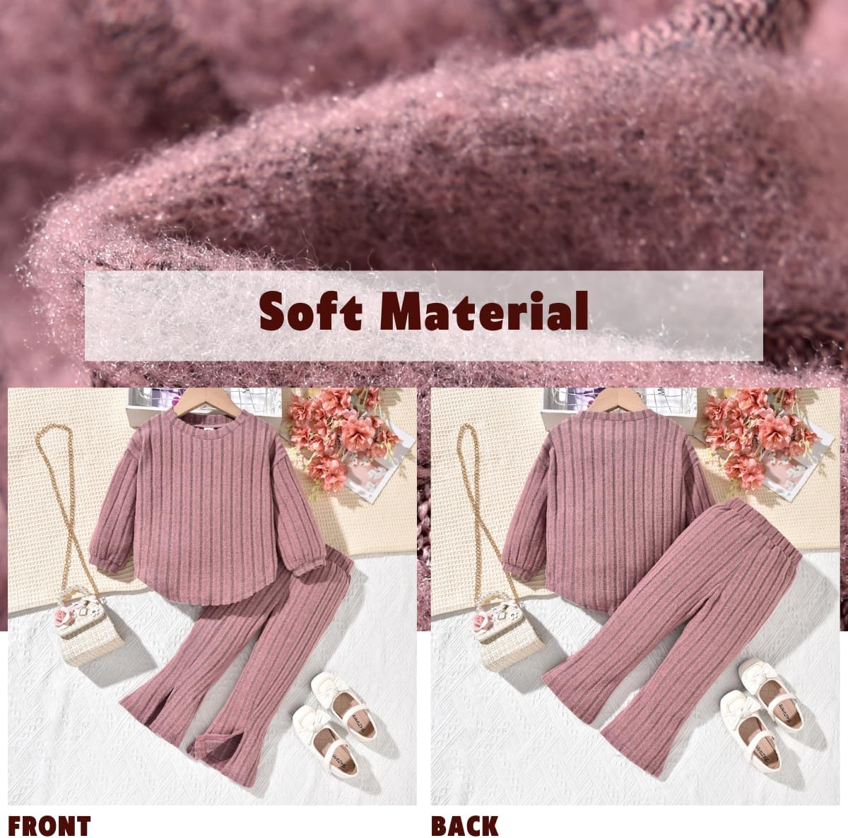 Aalizzwell Toddler Girl Flare Pants with Slit Outfit for 2T - 5T - Image 5