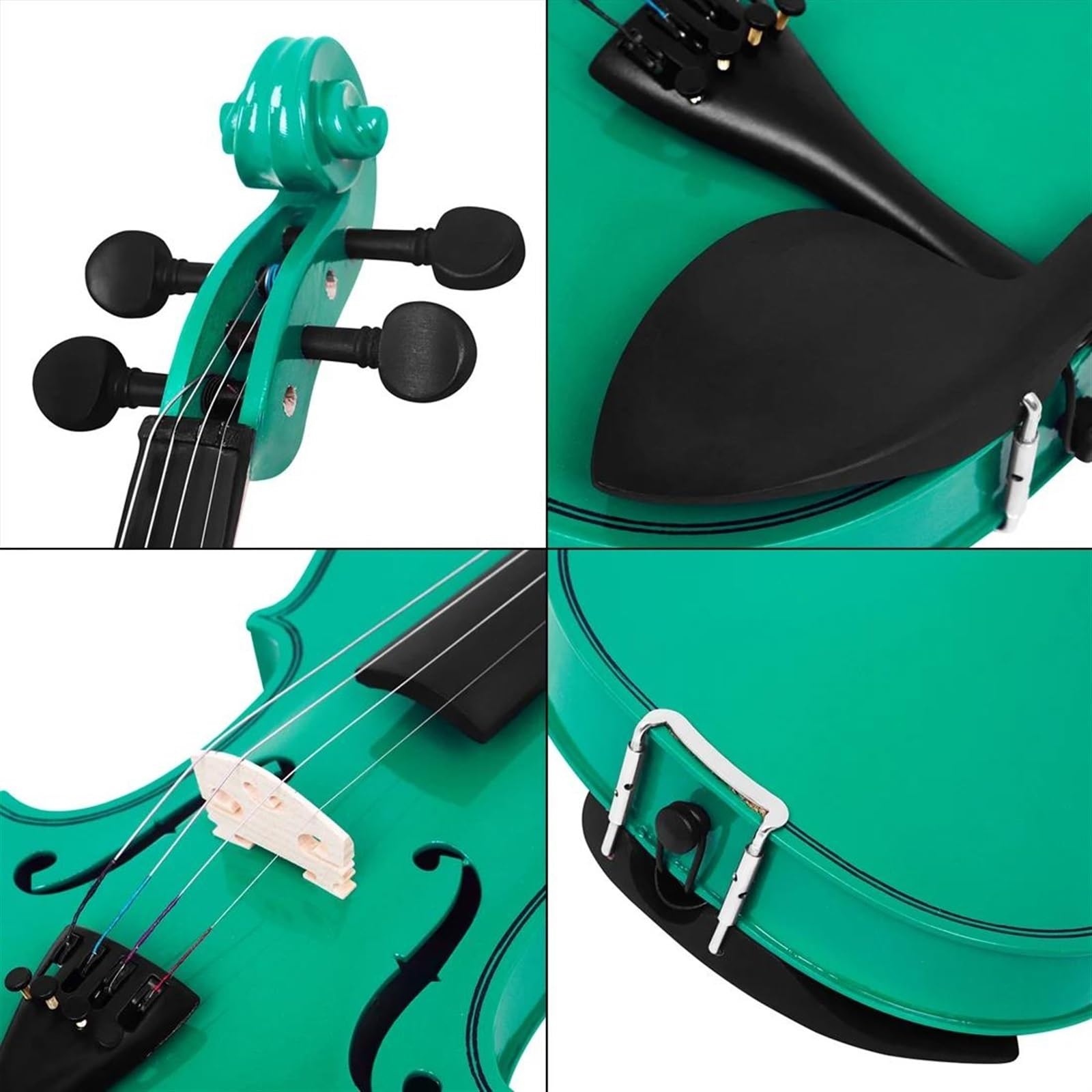 Violino Set Violino Acustico In Legno Massello A Grandezza Naturale 4/4 Per Violino Principiante Con Custodia E Violino Di Colore Verde/viola(Green)