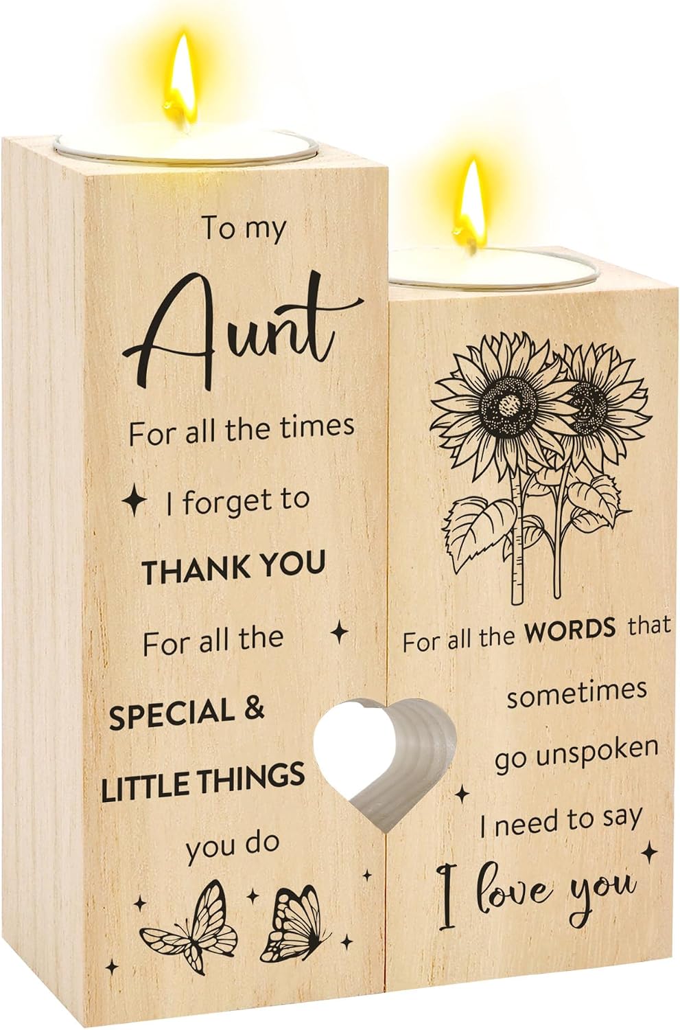 Aunt Gifts Ideas - Sunflower Birthday Gifts for Aunts from Niece Nephew Wooden Candle Holder Candlestick Christmas Mother's Day Valentines Day Best Aunt Ever Gift Presents for Aunts Auntie